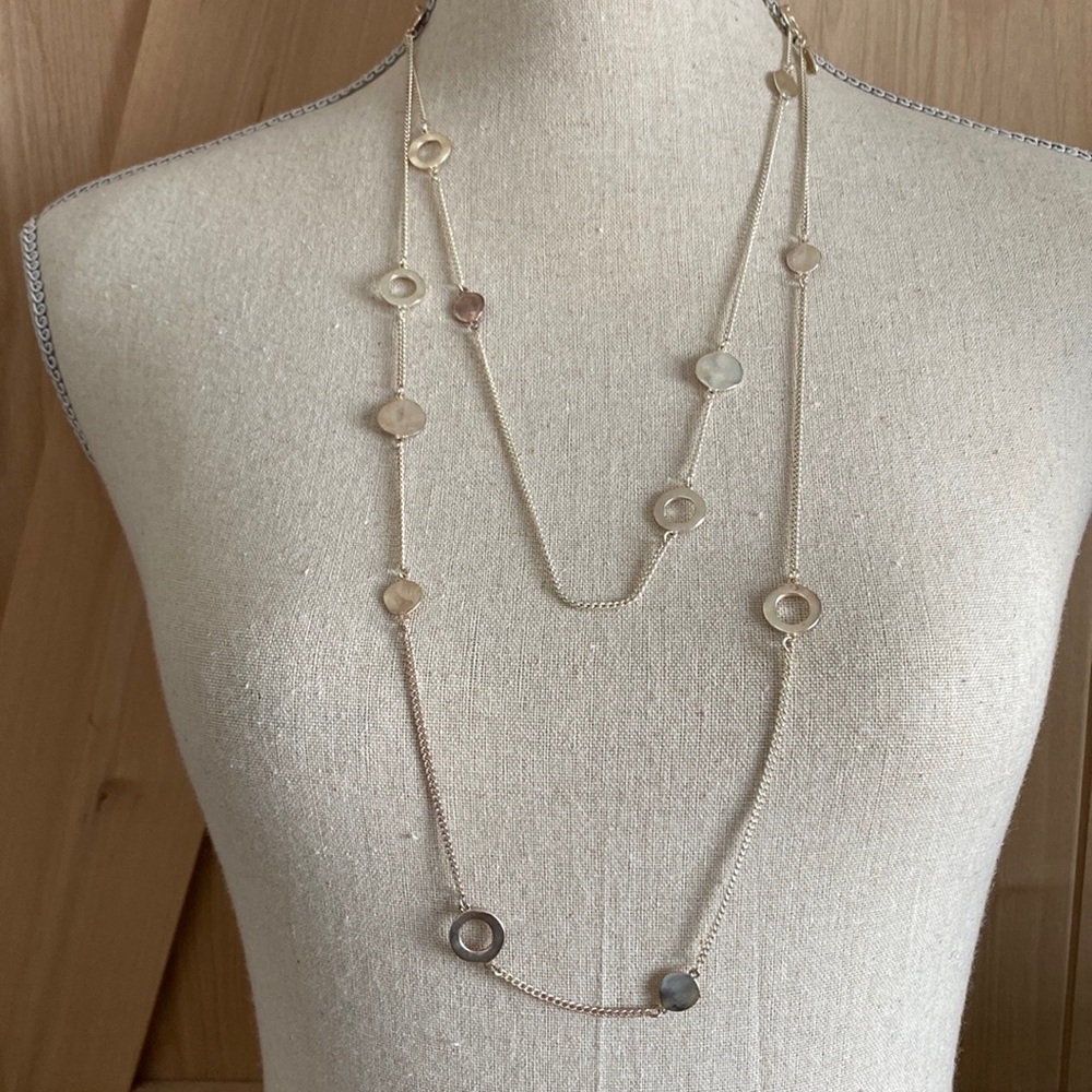 Jewel Kade- Circle Dance necklace 60” Matte silver *flaw*